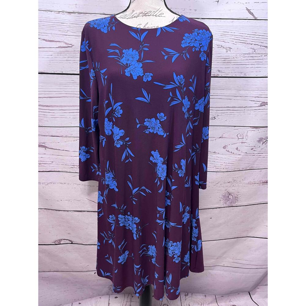 Lauren Ralph Lauren NWT Maroon Blue Floral A-line Dress Size 16